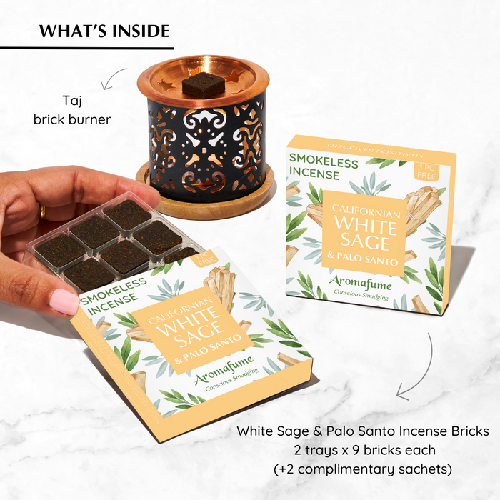 White Sage & Palo Santo Incense Bricks & Burner Set