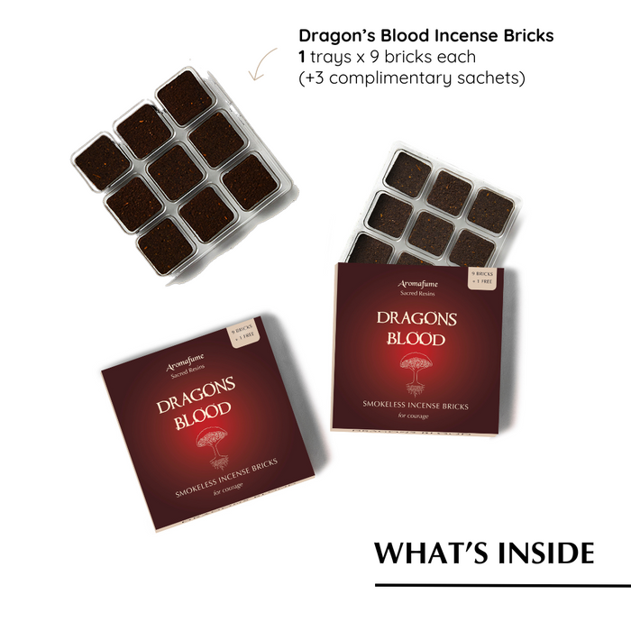 What's inside the box?
- Dragon's Blood Incense Bricks x 3 trays