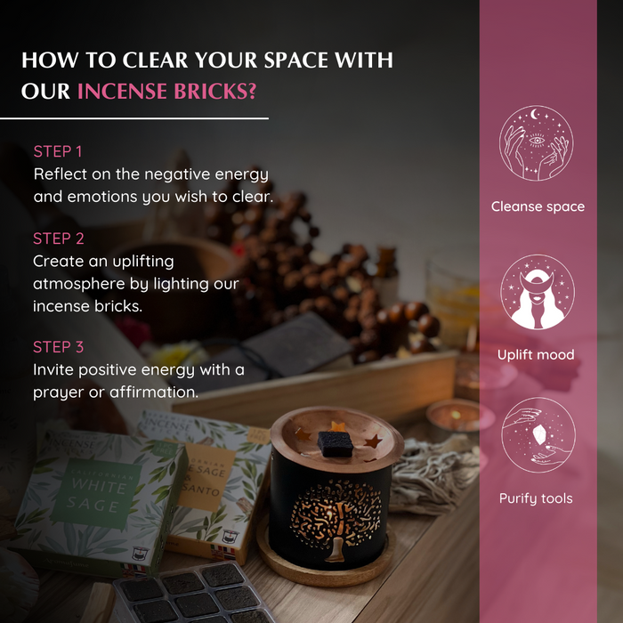 White Sage & Rose Incense Bricks & Burner Set