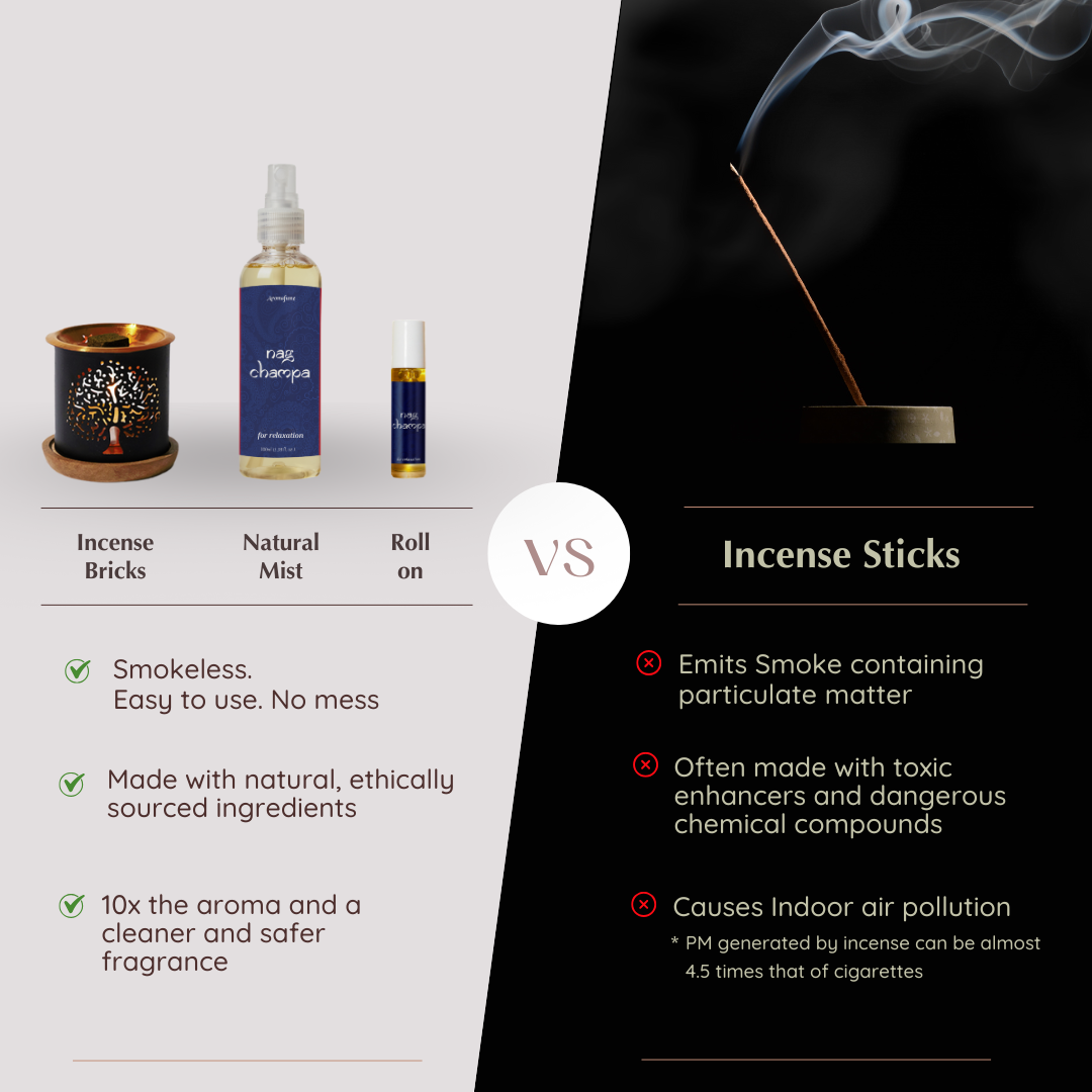 Nag Champa smokeless incense, Natural mist and Essential oil is all natural, charcoal free and long lasting and made with 100% natural ingredients
