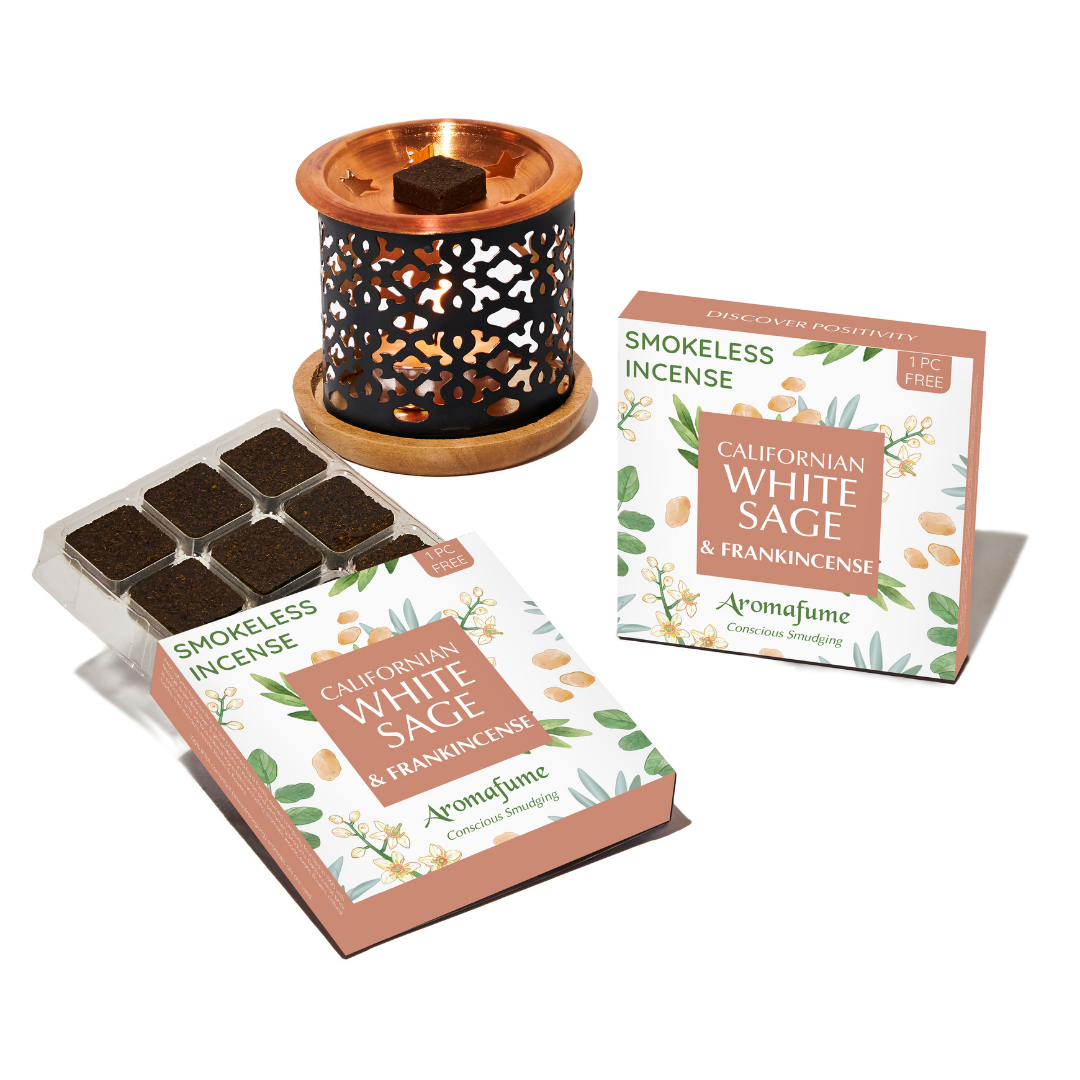 White Sage & Frankincense Incense Bricks & Burner Set