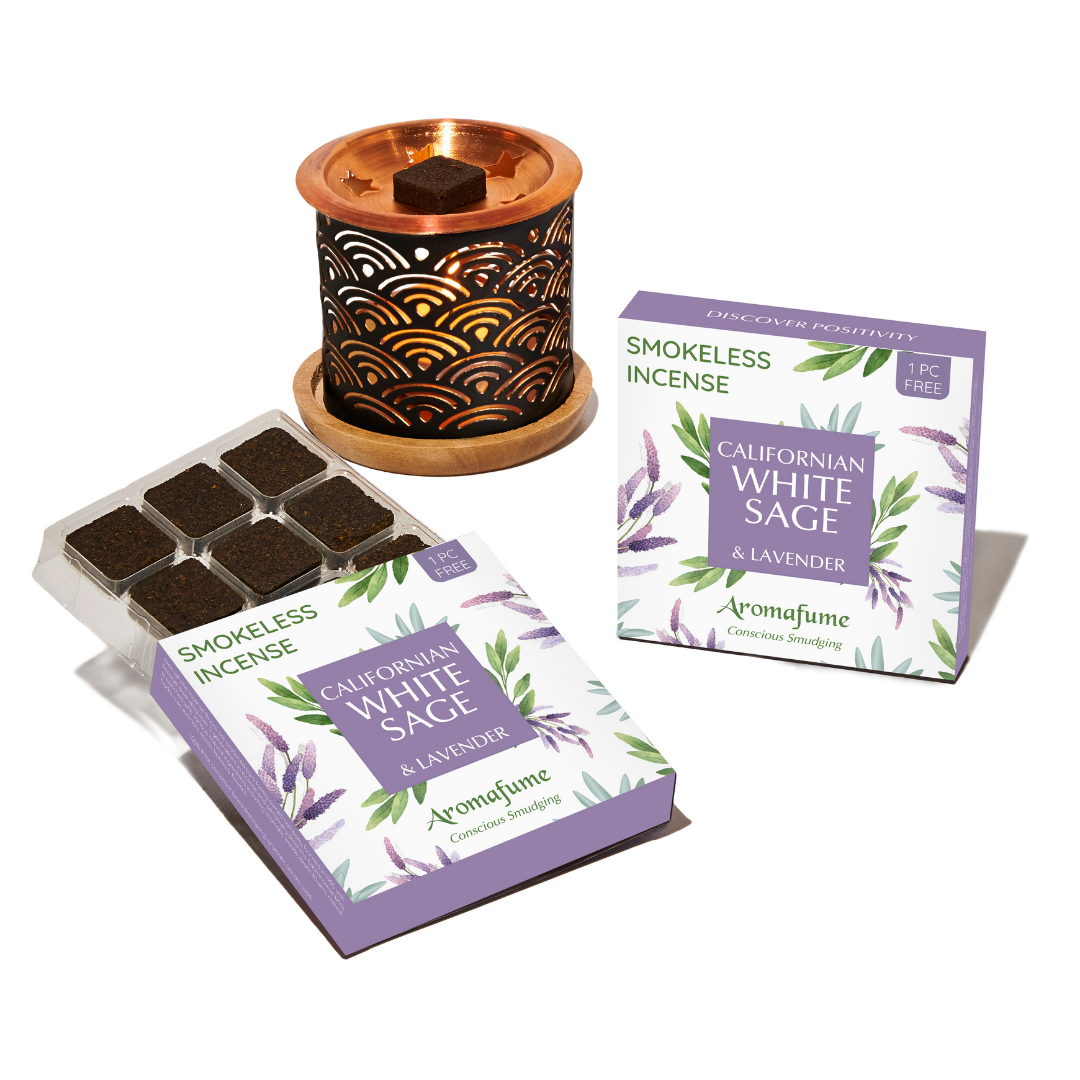 White Sage & Lavender Incense Bricks & Burner Set