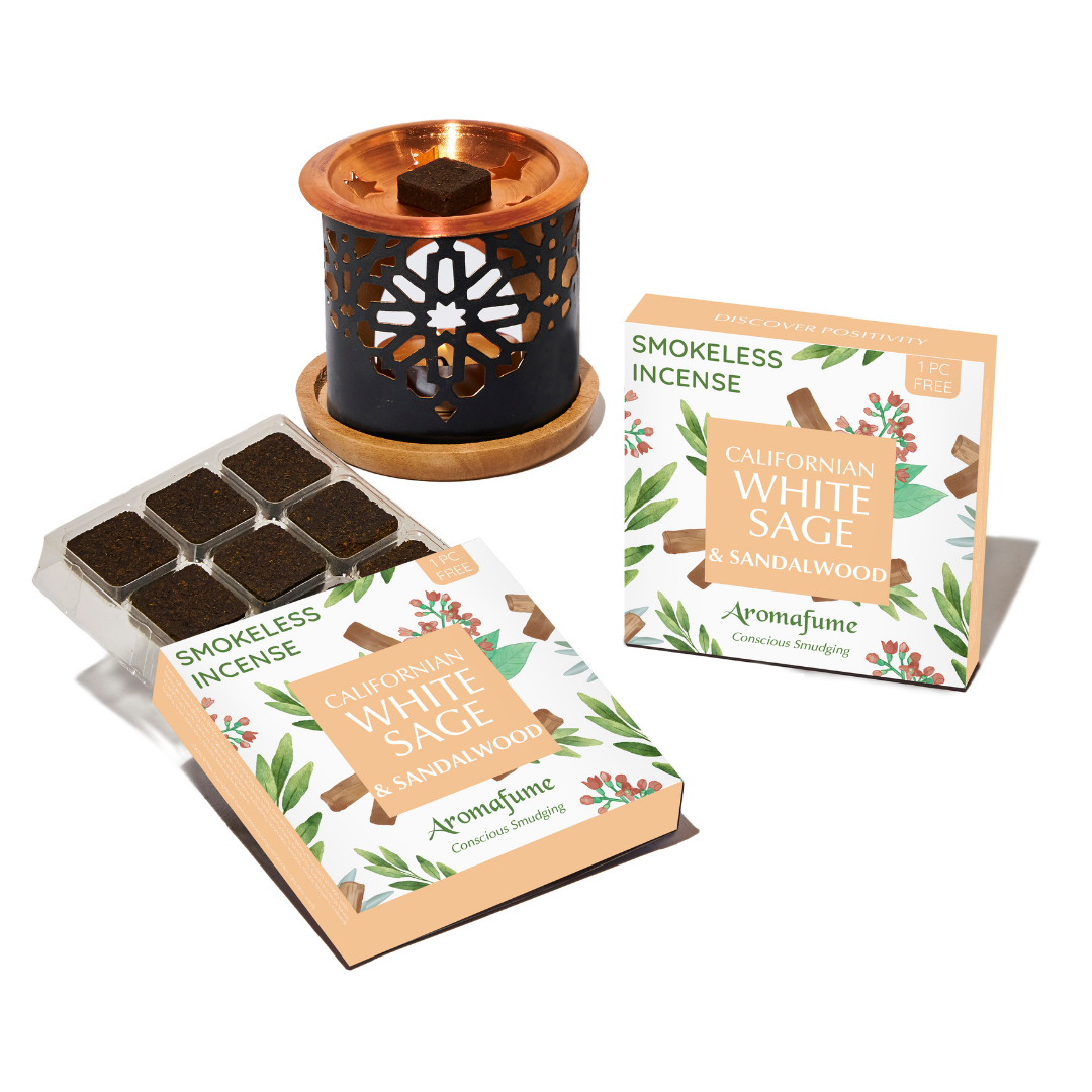 White Sage & Sandalwood Incense Bricks & Burner Set