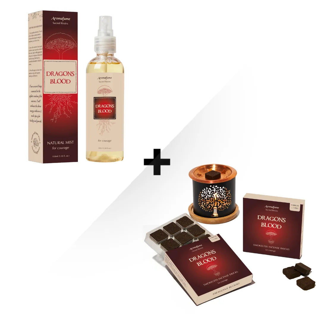 Dragon's Blood mist & Incense bricks with Tree of life Incense Brick burner combo pack