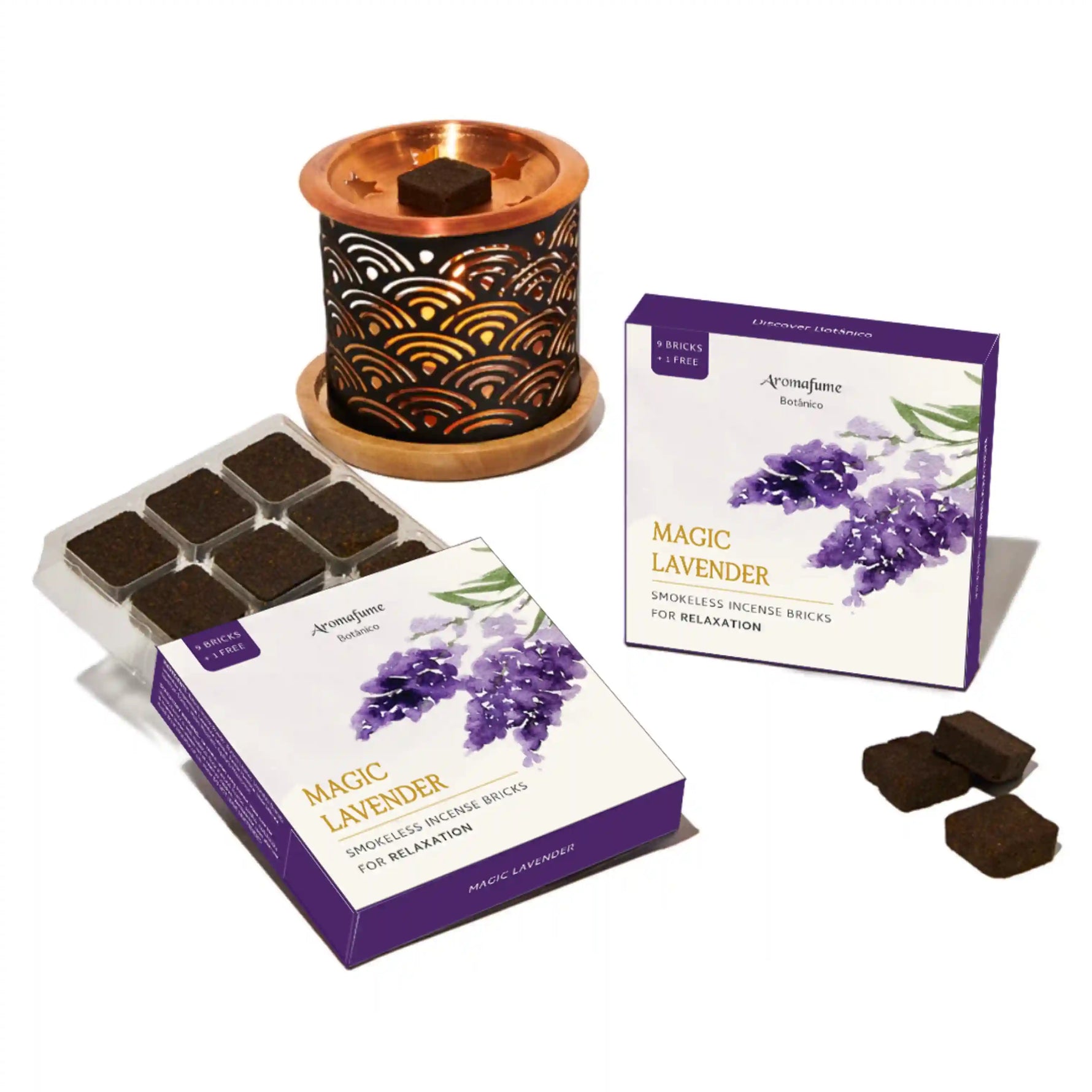 Magic Lavender Smokeless Incense Bricks & Rainbow Incense Brick Burner Set
