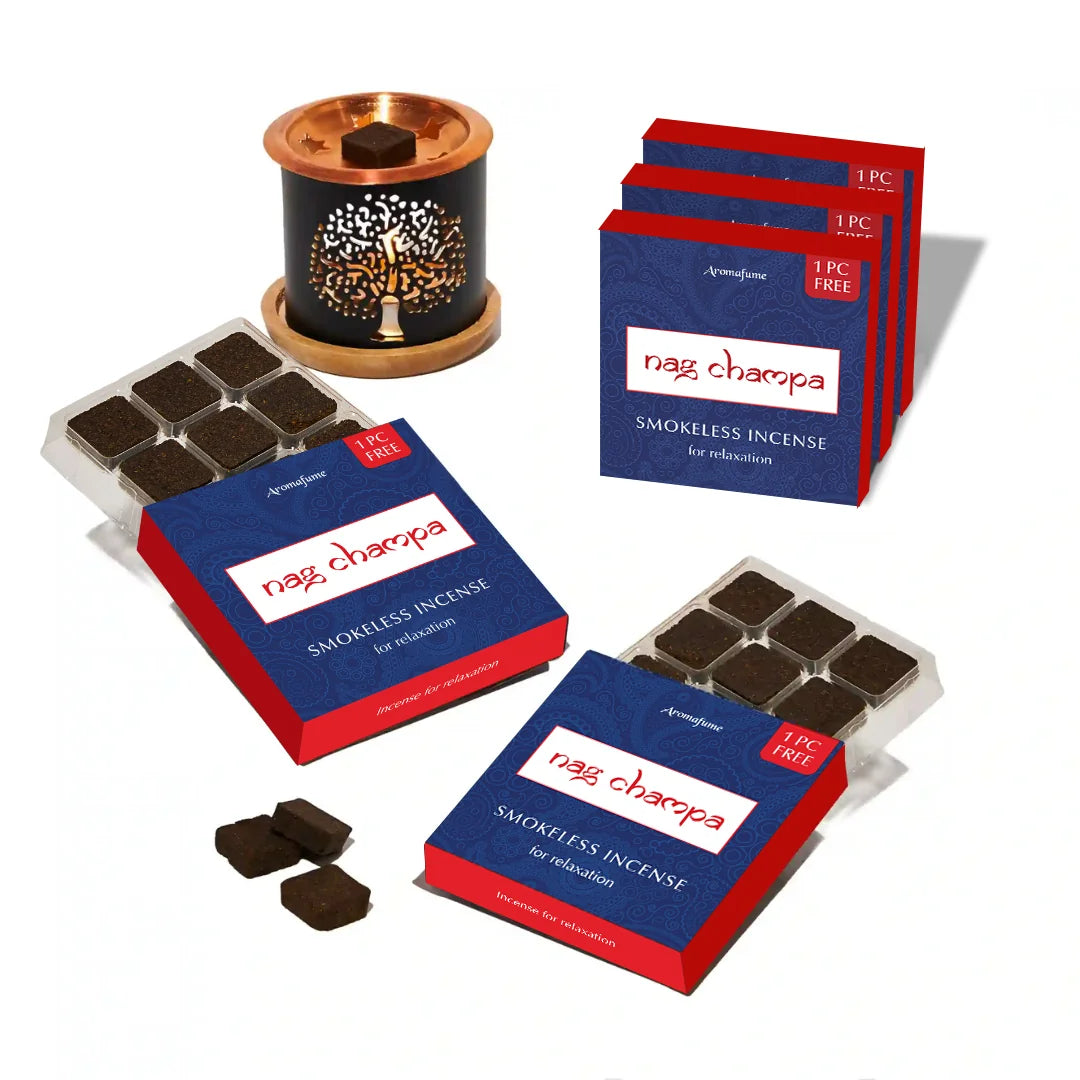 Nag Champa Smokeless Incense Bricks & Tree of Life Incense Brick Burner Set