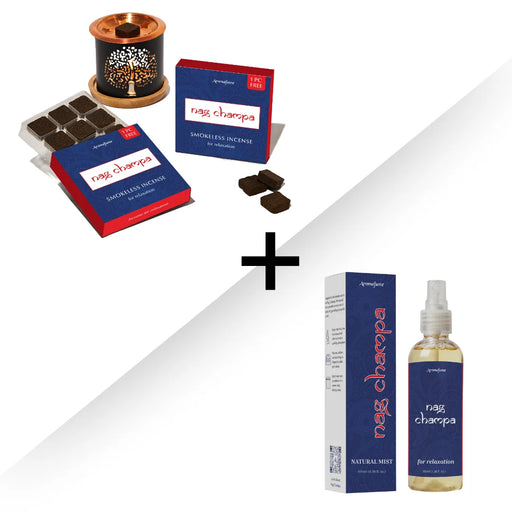 Nag Champa Smokeless Incense Bricks & Burner Set + Natural Mist Wellness Kit