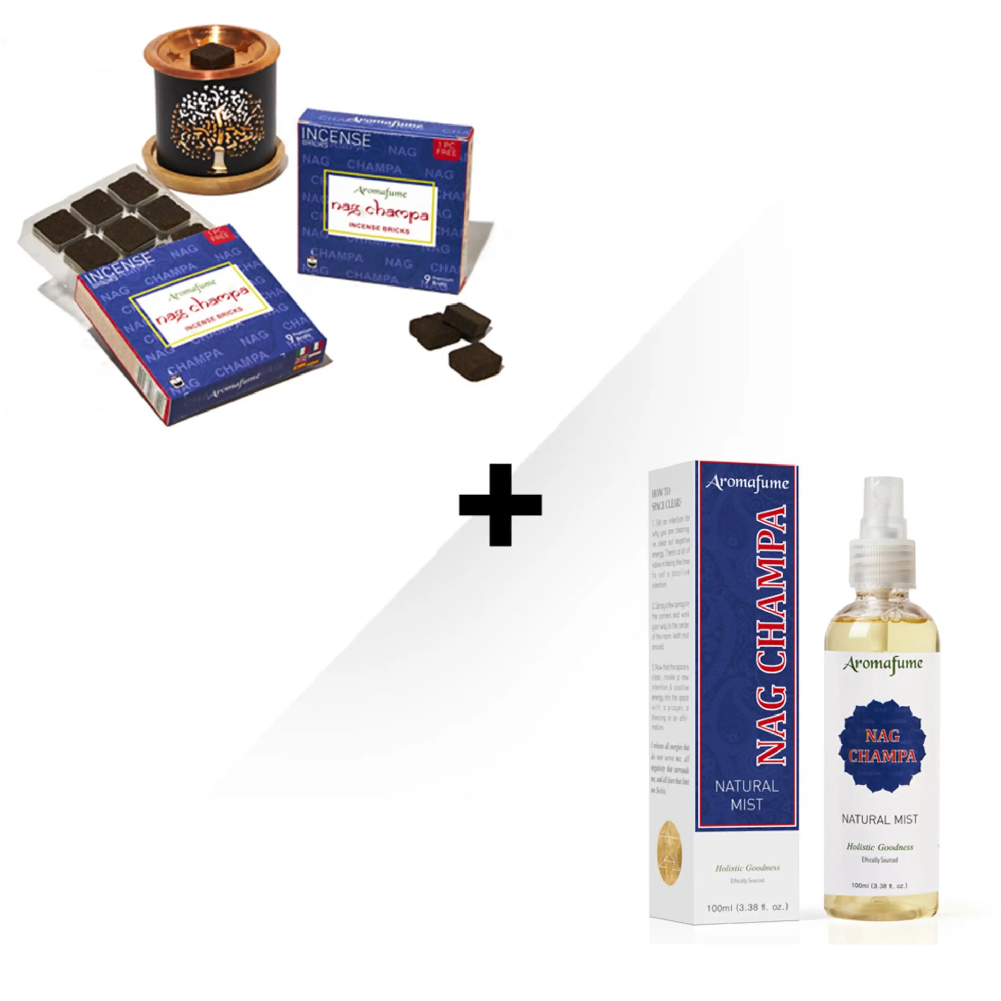 Nag Champa Smokeless Incense Bricks Set & Natural Mist Wellness Kit