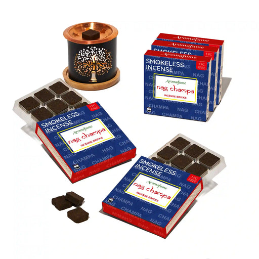 Nag Champa Smokeless Incense Bricks & Tree of Life Incense Brick Burner - Super Set
