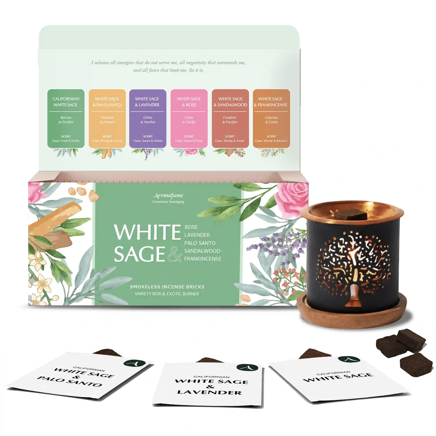 White Sage Incense Bricks & Burner - Gift Set