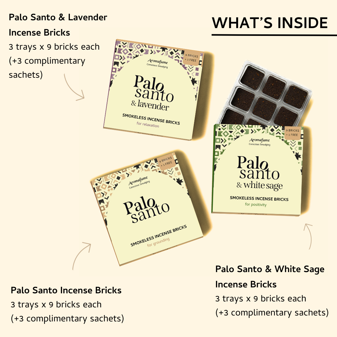 Palo Santo, Palo Santo & White Sage, Palo Santo & Lavender Incense Brick Refill Pack