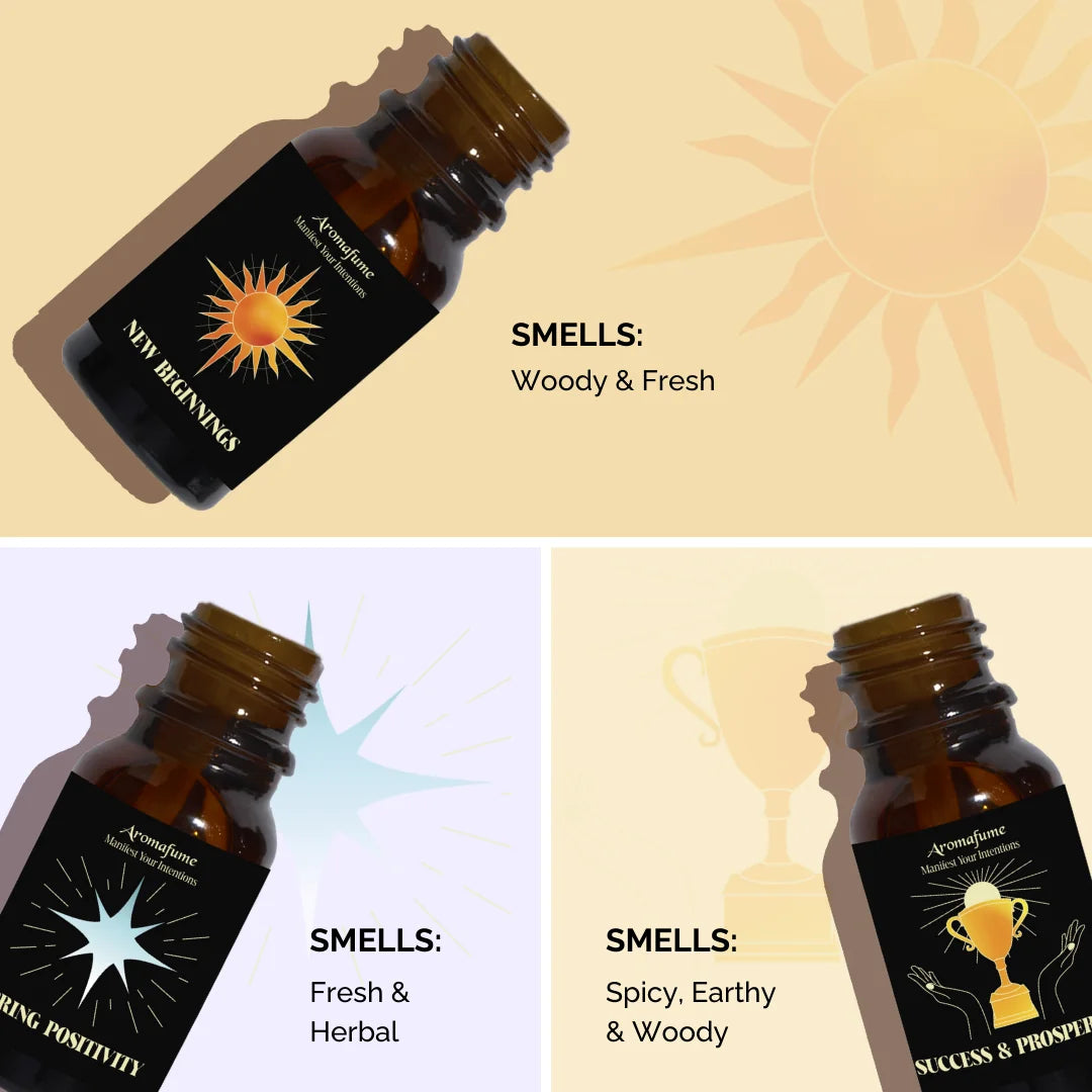 Woody, fresh, herbal, spicy & earthy scent notes of Golden Beginnings Oils – grounding, uplifting & inspiring.