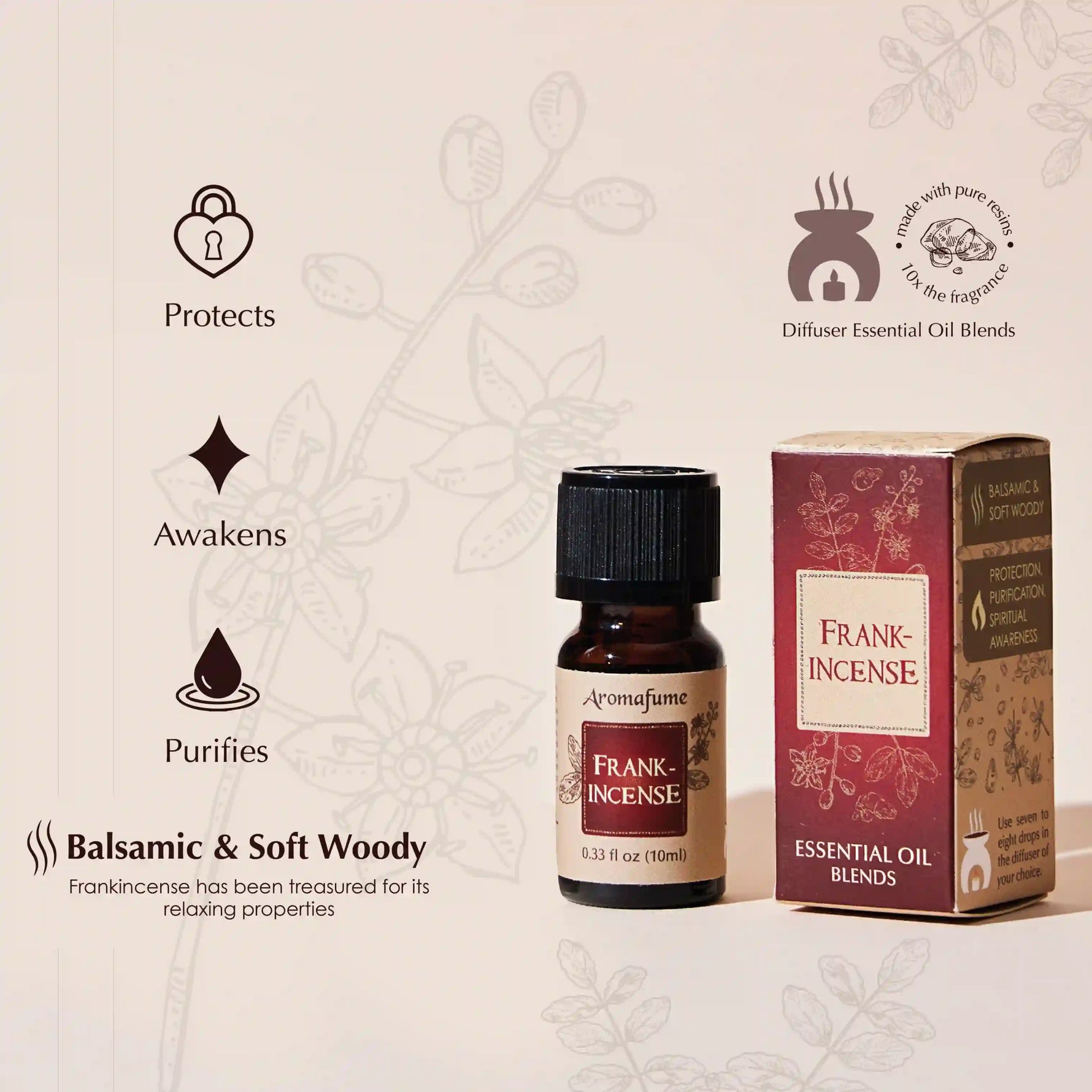 Frankincense is ideal for purification and smells woody and balsamic