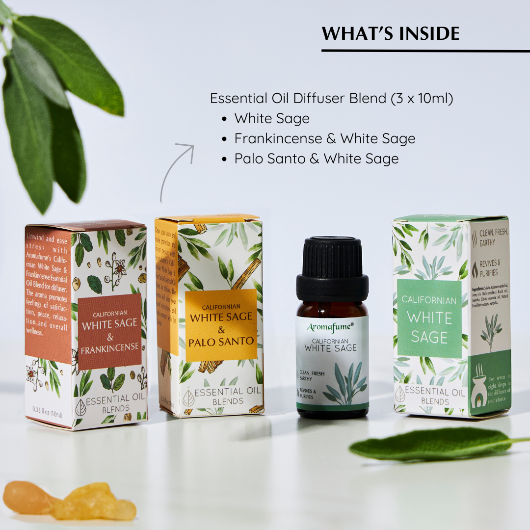 White Sage, Frankincense & White Sage, Palo Santo & White Sage Essential Oil Diffuser Blend