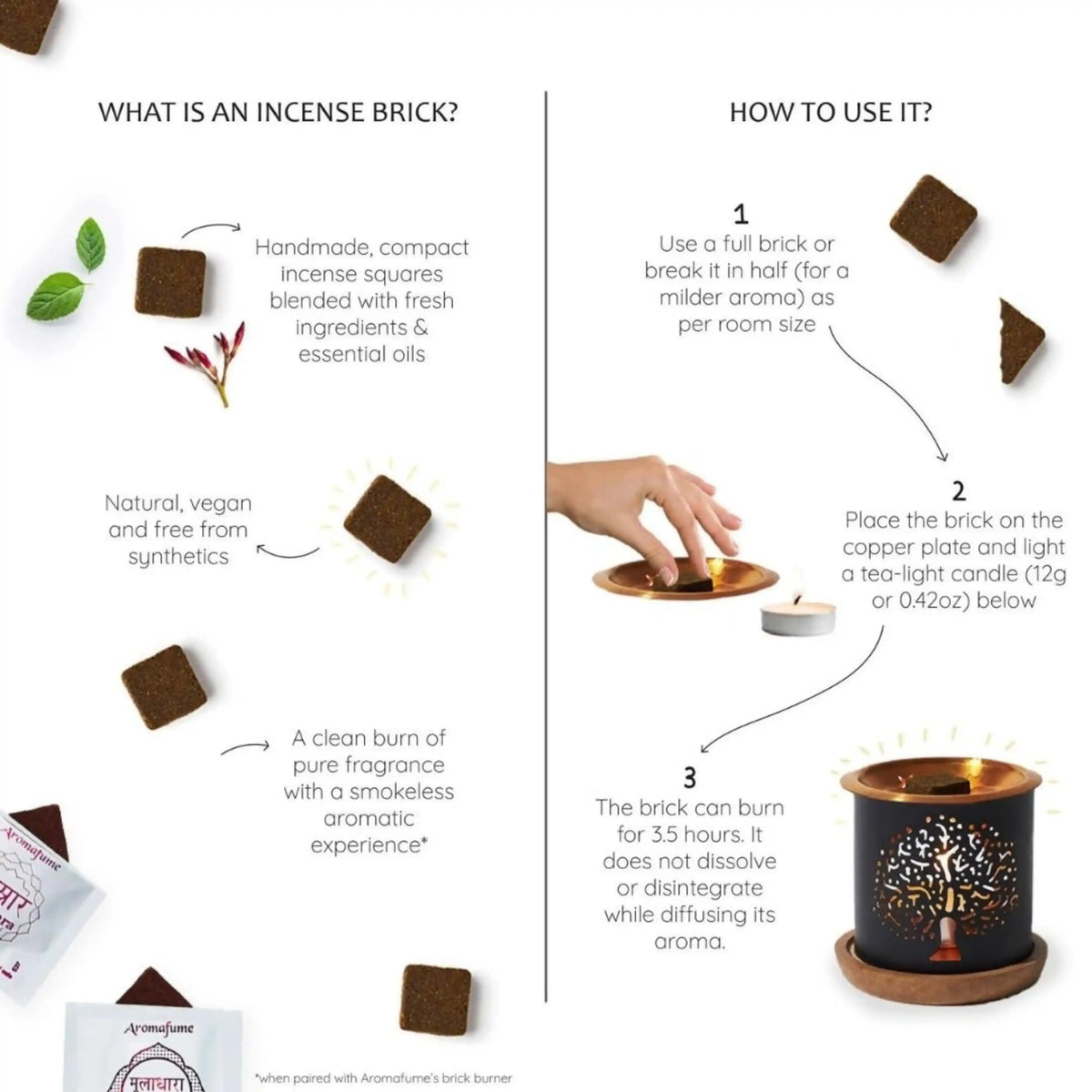 How to use - Place natural, vegan, charcoal free smokeless incense on burner & light