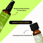 What's inside the box -

3.4 fl oz - Pure Room &amp; Linen Spray
0.34 fl oz - Pure Essential Oil Bottle