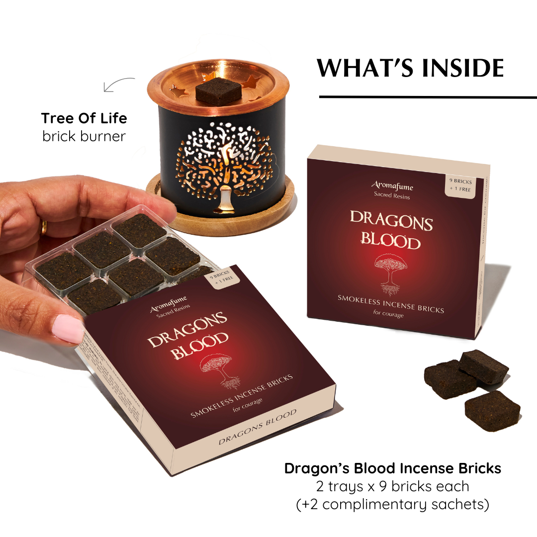 What's inside the box?

- Dragon's Blood Incense Bricks x 2 trays (+2 Complimentary sachets)