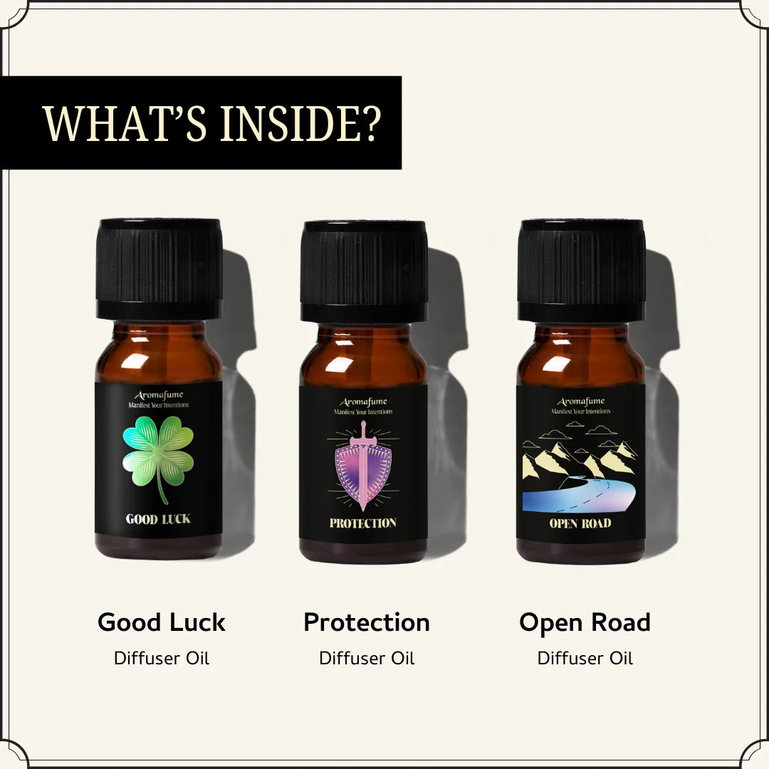 Set of 3 Guardian’s Path Oils – Good Luck, Protection & Open Road. Infused with powerful botanicals for safety.