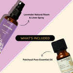 Whats inside the box -

3.38 fl.oz bottle - Pure Room Linen Spray
0.34 fl oz - Pure Essential Oil Bottle