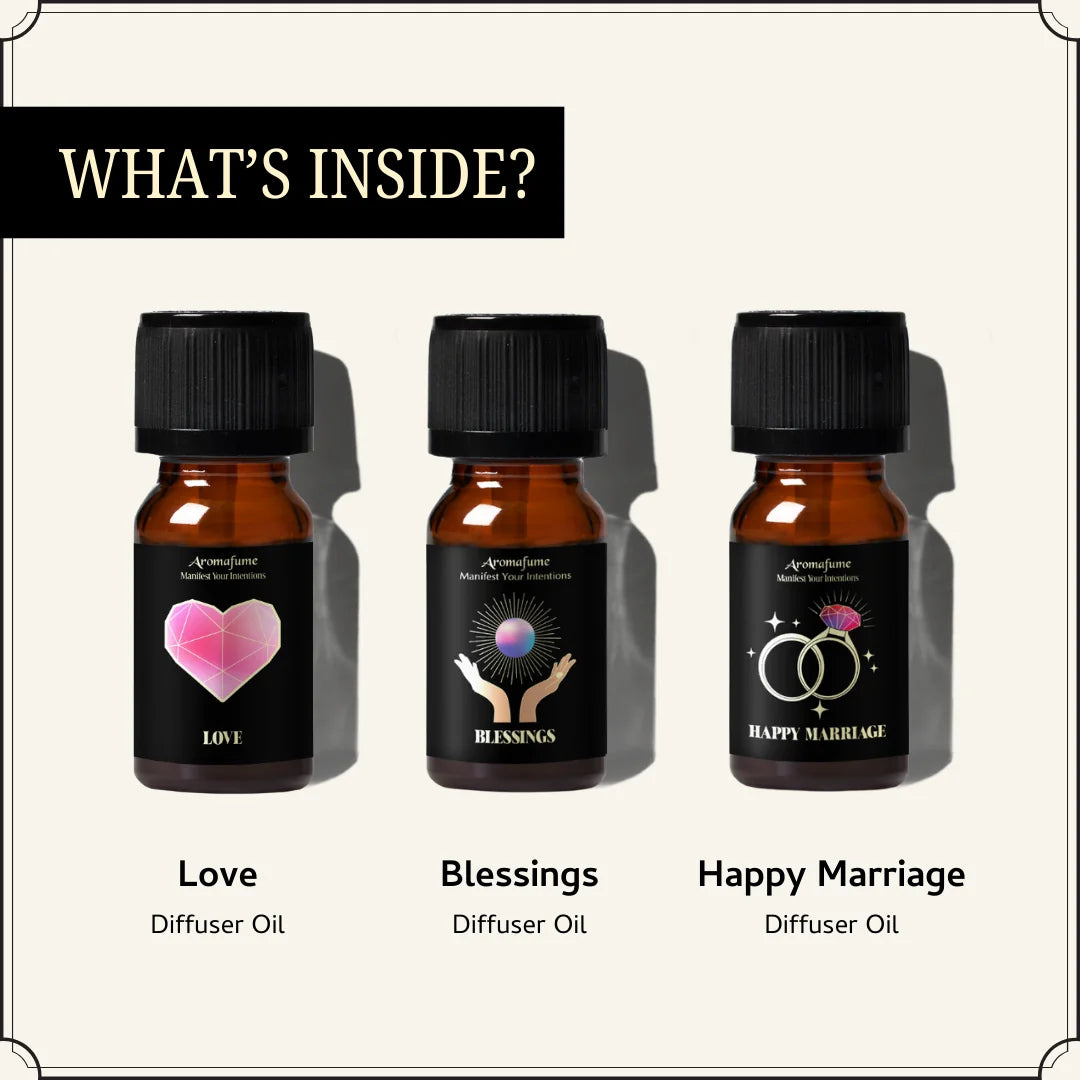 Set of 3 Manifestation Oils – Love, Blessings, Happy Marriage. Infused with herbs & botanicals for emotional well-being.