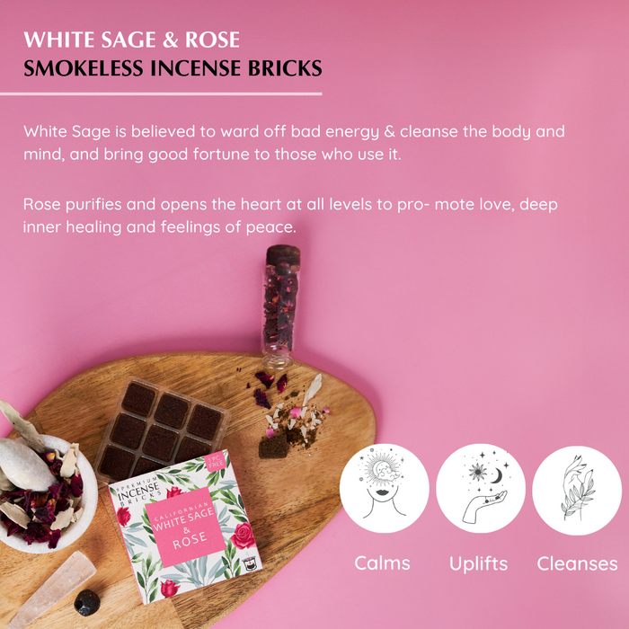 White Sage & Rose Incense Bricks & Burner Set