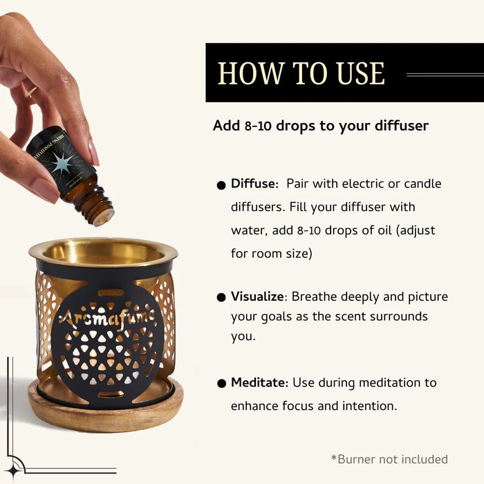 Add a few drops of Golden Beginnings Oil to a diffuser with water to welcome opportunities, positive energy & success.