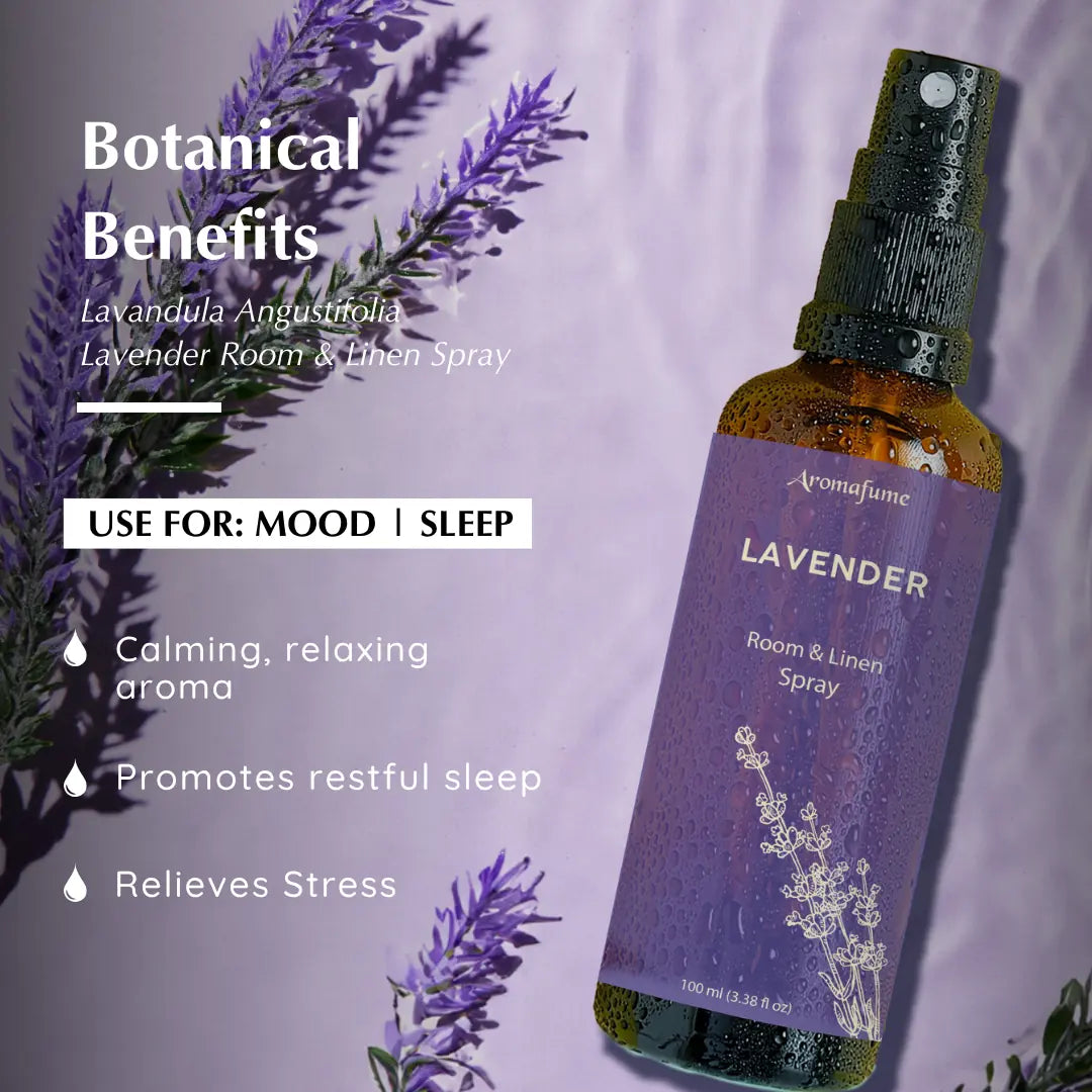 Botanical benefits of Lavender -  Spritz for energy boost and wellness. It boosts clarity after a tiring day and helps refresh.