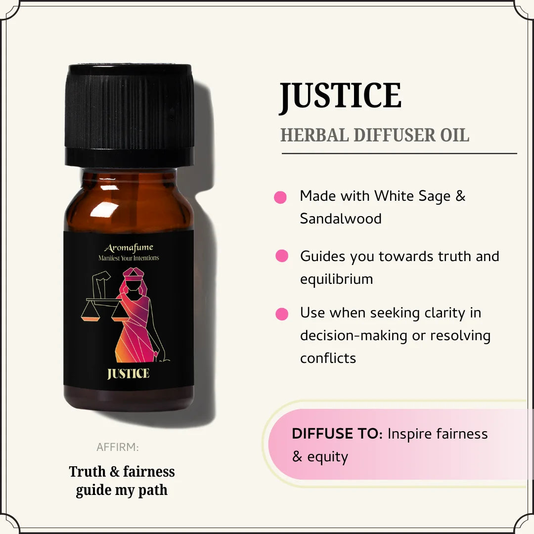 Justice Oil promotes fairness, clarity & truth, helping to align your energy with balance & integrity.