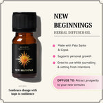 Manifest fresh starts & new ventures with New Beginnings Oil, infused with palo santo & copal for renewal & motivation.