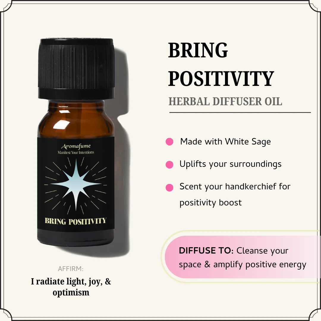 Bring Positivity Oil uplifts energy & clears negativity with a pure blend of white sage for balance & well-being.
