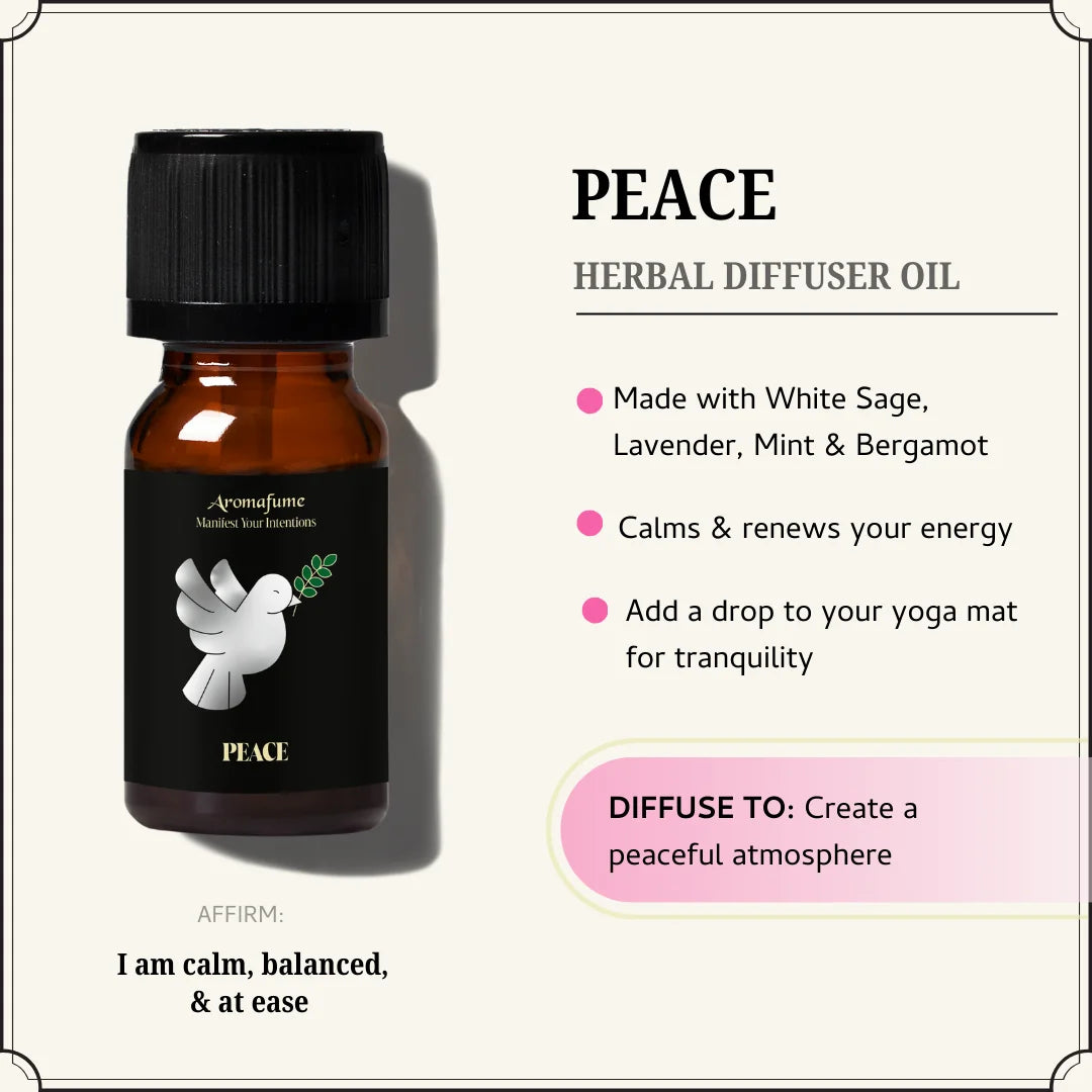 Peace Oil soothes stress, restores calm & fills your space with tranquility & positive energy.