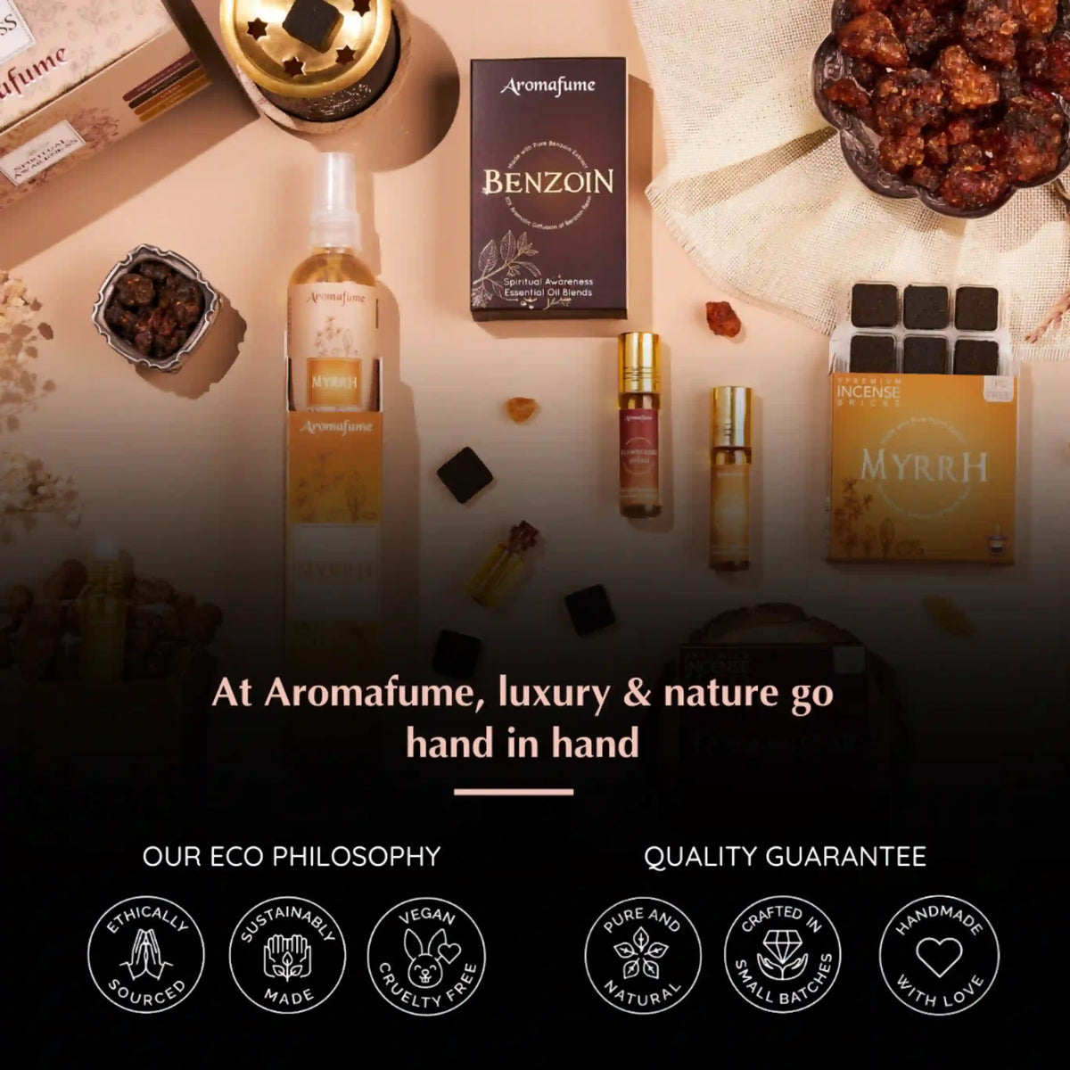 Values - Ethically sourced Frankincense & Myrrh, all natural, vegan & cruelty free