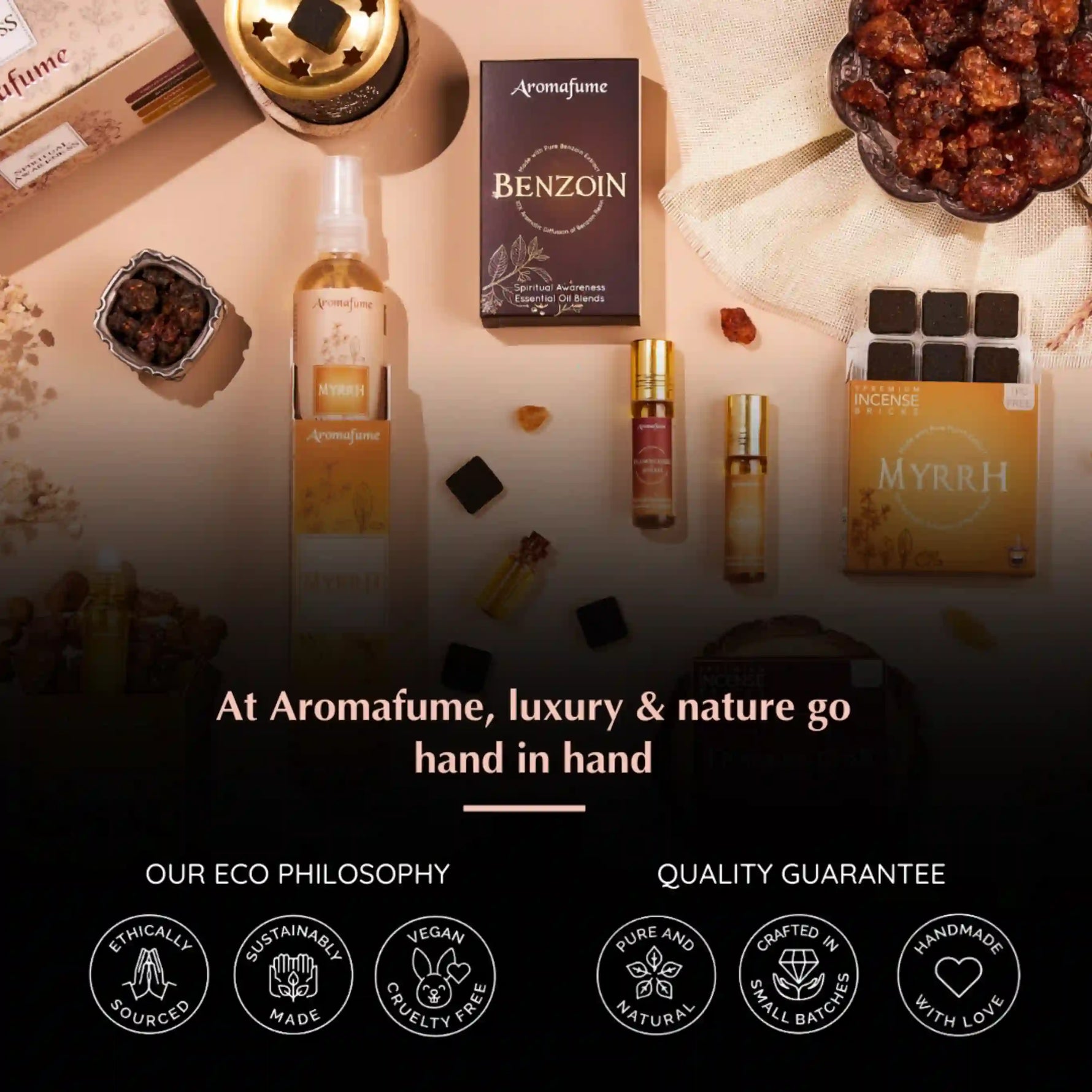 Values - Ethically sourced Frankincense & Myrrh, all natural, vegan & cruelty free