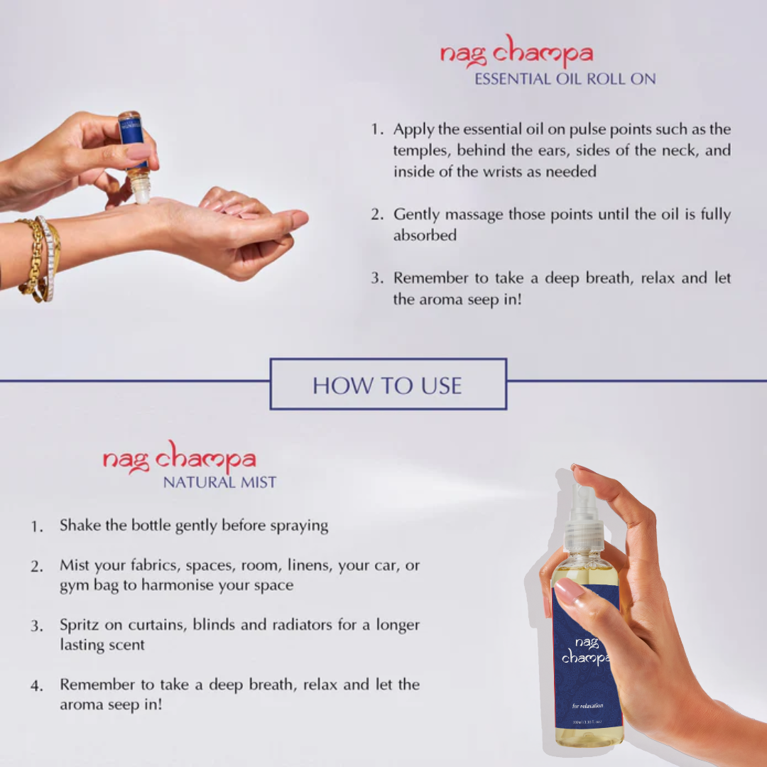 How to Use nag Champa Essential oil roll on and Nag Champa Natural Mist