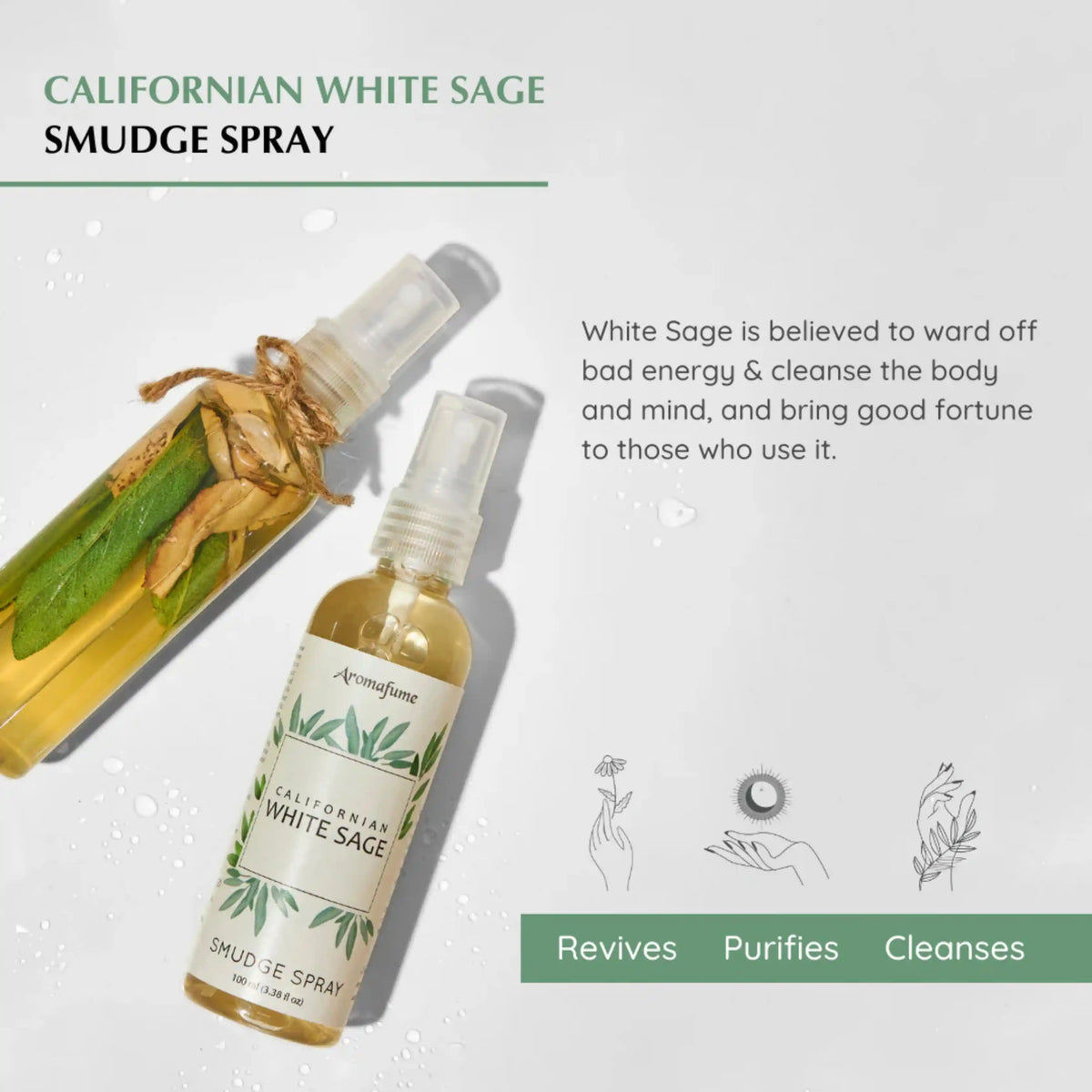 White Sage smudge spray to cleanse the body and mind and to bring good fortune to those who use it