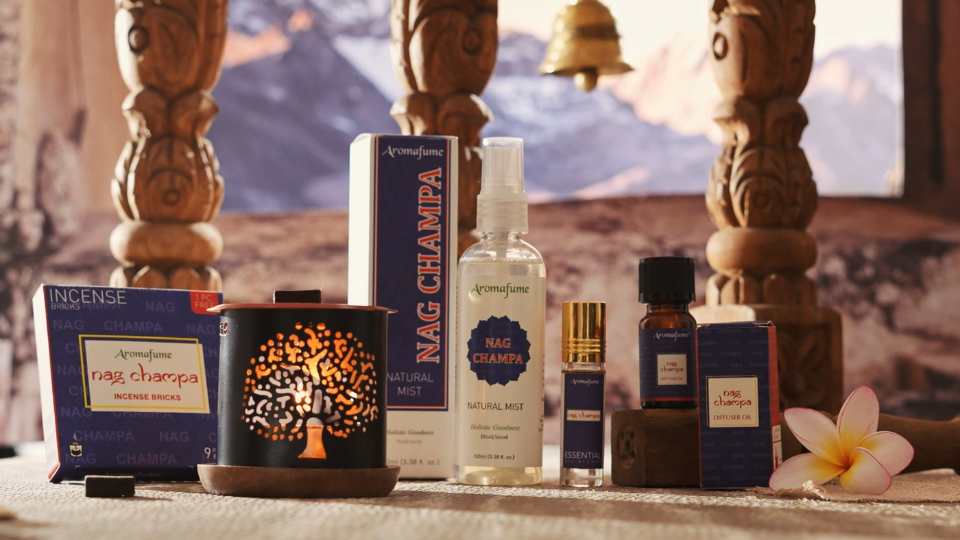 Nag Champa Set: Nag Champa Spray, Roll On, Soap & Incense