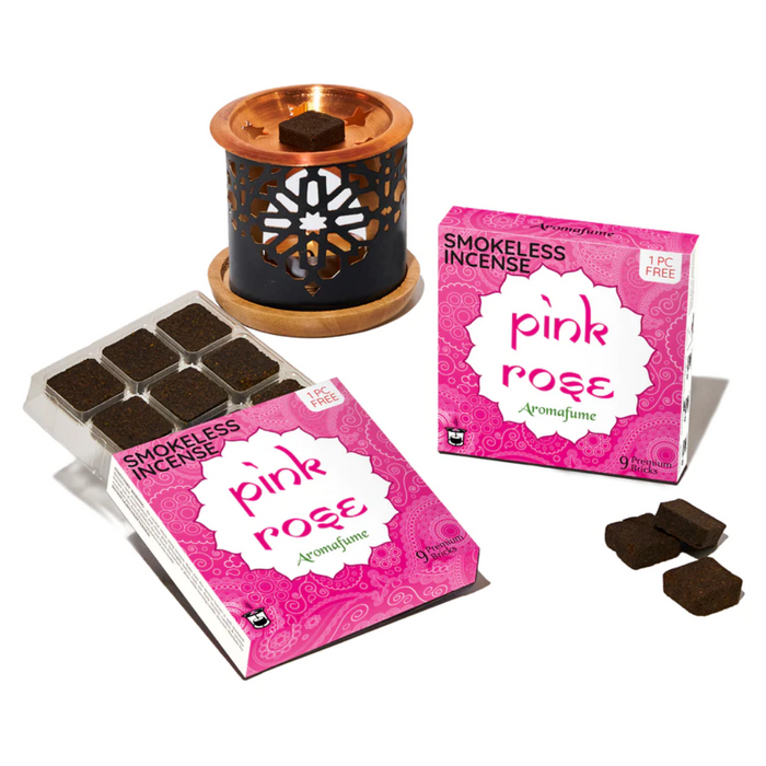 Pink Rose Incense Bricks & Burner Set